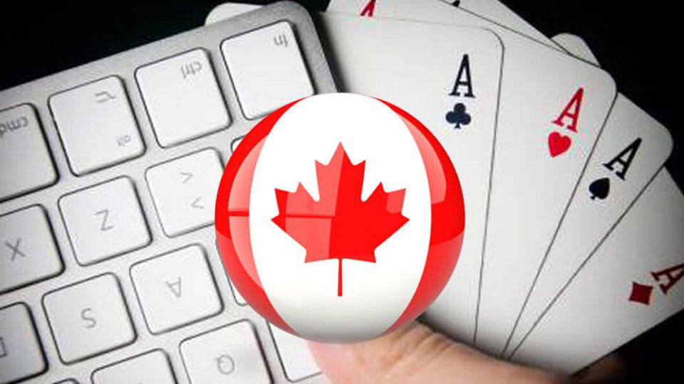Keyboard and Playing cards with Canada Flag overlay